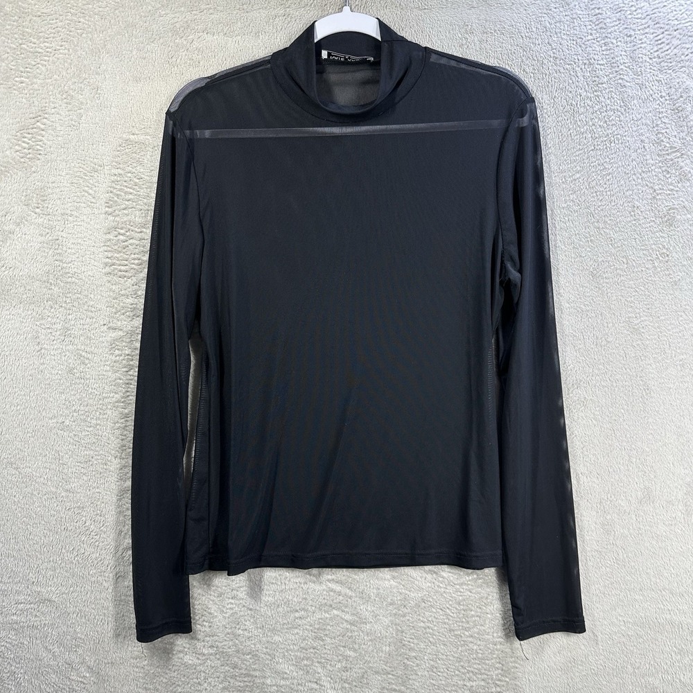 Kate Kasin Sheer Mesh Long Sleeve Shirt Womens XL Black Mock Neck Sexy Rave Goth